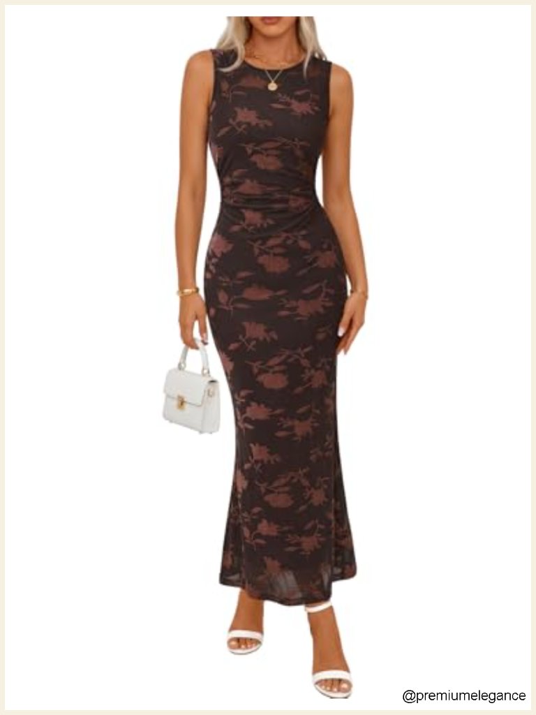 Sleeveless Floral Maxi Dress With Ruffled Hem Wedding Guest Cocktail Party